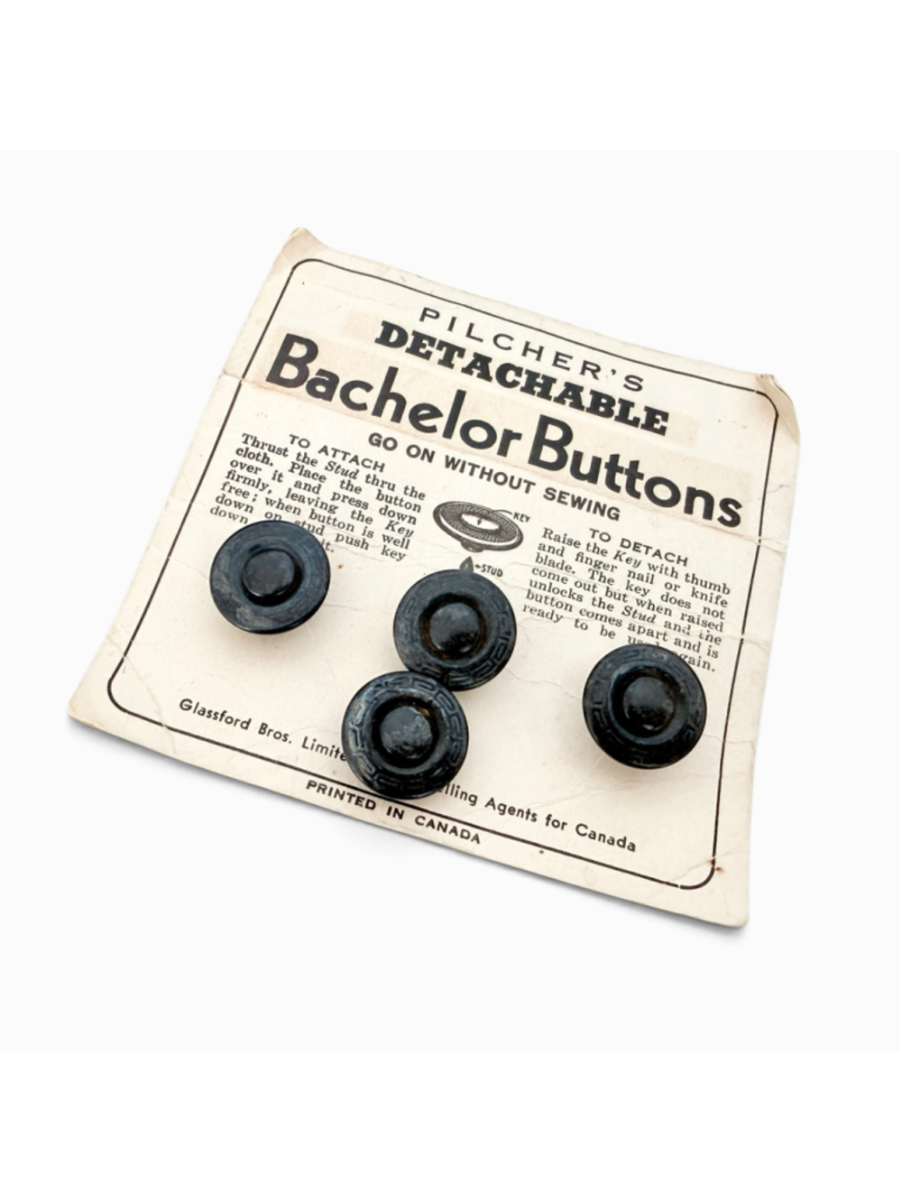 Antique Bakelite Buttons Pilcher’s Bachelor Buttons Original Card Art Deco Black - Picture 2 of 5